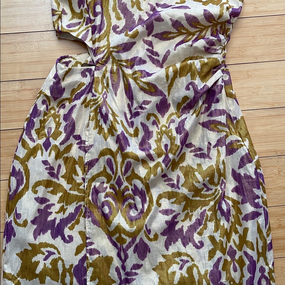 Zara Women Purple and Gold Midi Dress Half Lined Cut Out Waist Med NWT Metallic - Picture 5 of 16